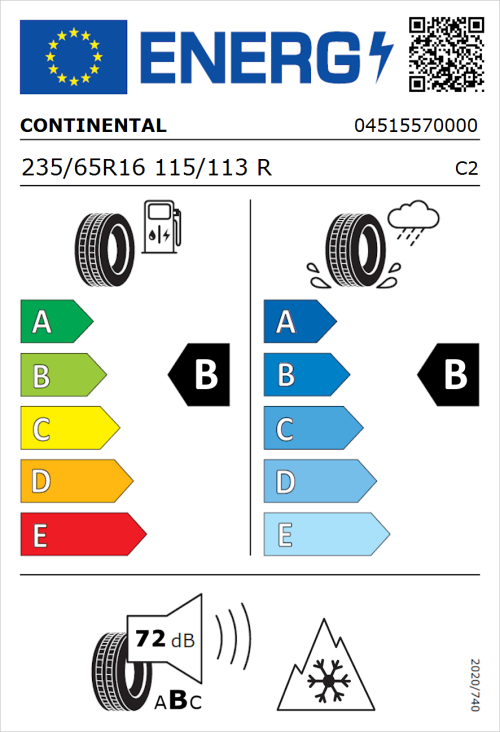 Tyre Label for Continental ContiVanContact 100 235/65R16 115/113R