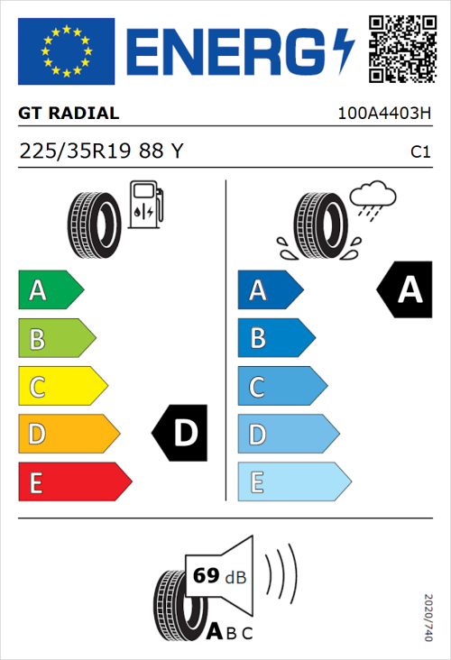 Tyre Label for GT Radial SportActive 2 225/35R19 88Y