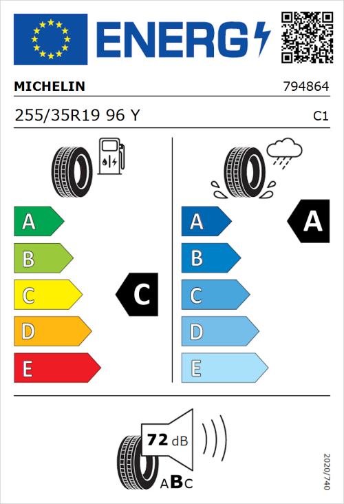 Tyre Label for Michelin Pilot Sport 5 255/35R19 96Y
