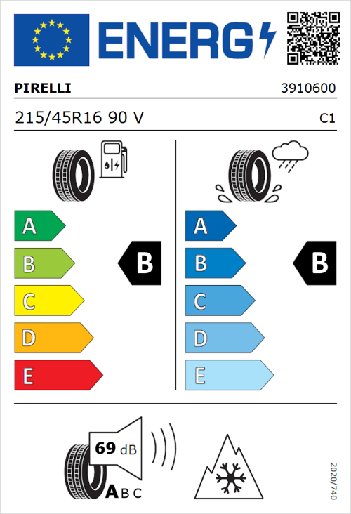 Tyre Label for Pirelli Cinturato All Season 215/45R16 90V