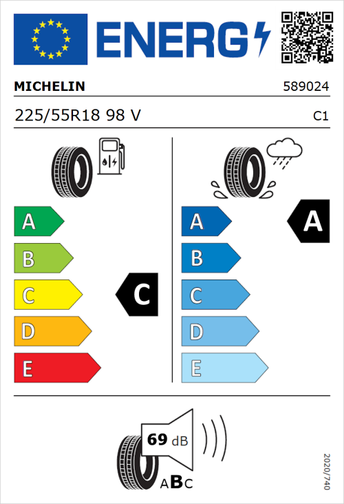 Tyre Label for Michelin Primacy 3 225/55R18 98V